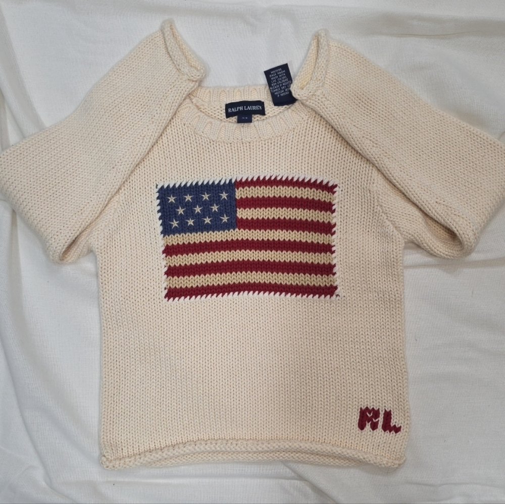 Vintage Ralph Lauren American Flag Cotton Sweater Made in Japan Unisex 4/5 - Picture 3 of 13